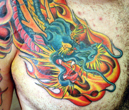 Tattoos - Dark Skin tattoos - dragon chest panel